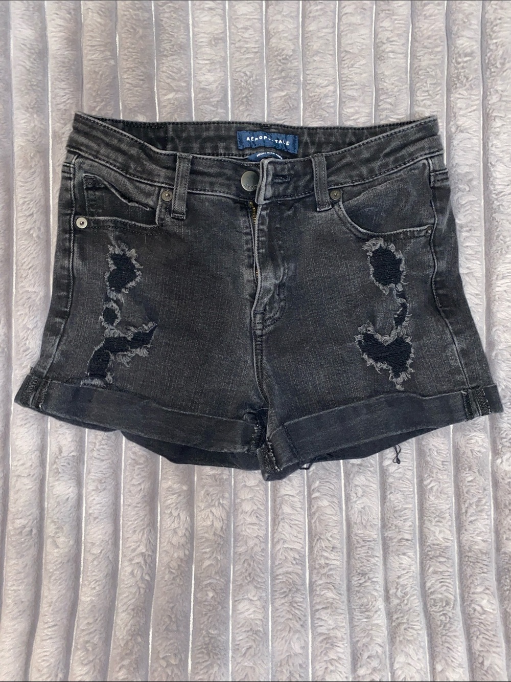 Aeropostale Black Distressed Denim Jean Shorts
